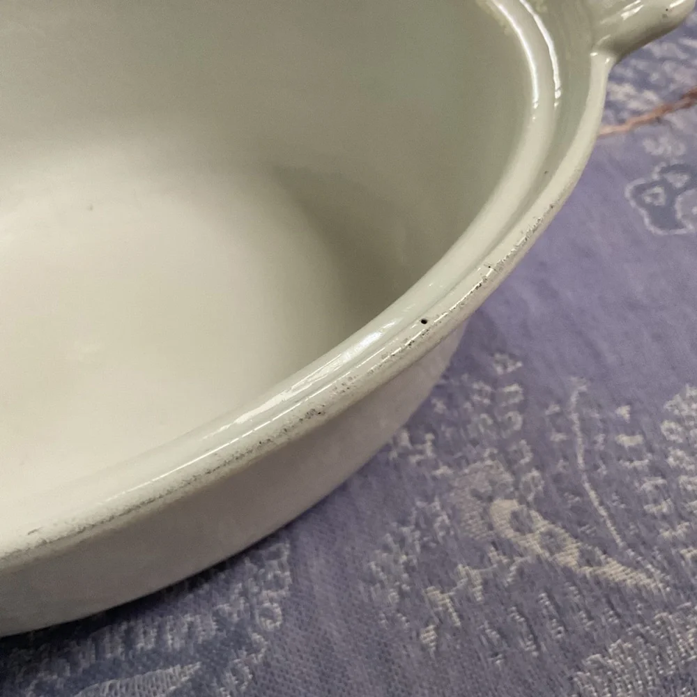 Vintage DRU Holland Enamel Cast Iron Mini Casserole White Dish No Lid